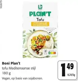 Colruyt Boni Plan't tofu Mediterraanse stijl 180 g aanbieding
