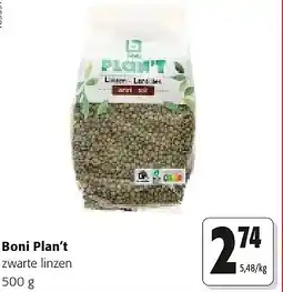 Colruyt Boni Plan't zwarte linzen 500 g aanbieding