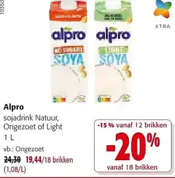 Colruyt Alpro sojadrink Natuur, Ongezoet of Light 1 L aanbieding