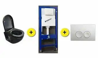 Zelfbouwmarkt Toiletset Gary Zwart Incl Wc-bril + Inbouwres Up100 + Drukplaat Wit aanbieding
