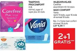 Alvo O.B. Tampons procomfort, Carefree Inlegkruisjes of Vania maxi confort aanbieding