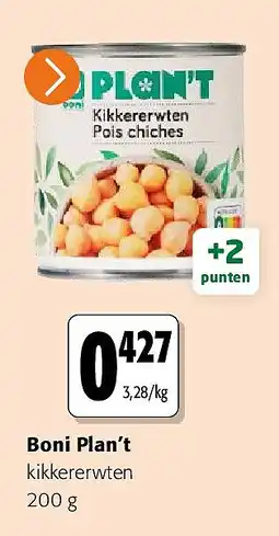 Colruyt Boni Plan’t kikkererwten 200 g aanbieding