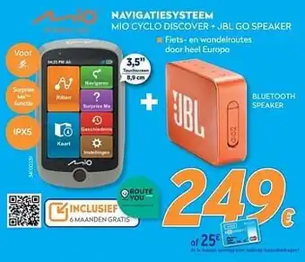 Navigatiesysteem mio cyclo discover + jbl go speaker