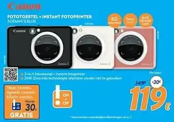 Canon fototoestel + instant fotoprinter zoemini s blue