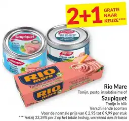 Intermarché Rio Mare Tonijn, pesto, insalatissime of Saupiquet aanbieding