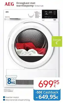 Eldi AEG Droogkast met warmtepomp TR78AT32B aanbieding