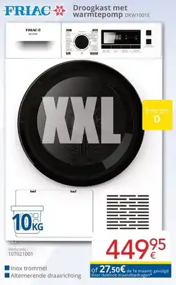 Eldi FRIAC Droogkast met warmtepomp DKW1001E aanbieding