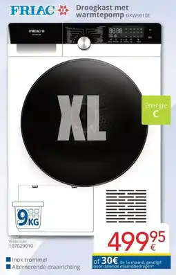 Eldi FRIAC Droogkast met warmtepomp DKW9010E aanbieding