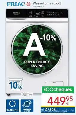 Eldi FRIAC Wasautomaat XXL WA1001A14 aanbieding
