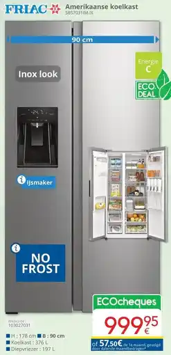 Eldi FRIAC Amerikaanse koelkast SBS7031IM-IX aanbieding