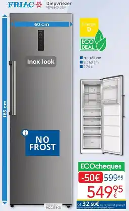 Eldi FRIAC Diepvriezer VDV5805 IXNF aanbieding