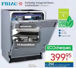 Eldi FRIAC Volledig integreerbare vaatwasser FIVW3001L aanbieding
