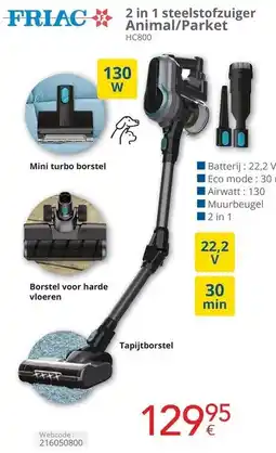 Eldi Friac 2 in 1 steelstofzuiger Animal / Parket HC800 aanbieding