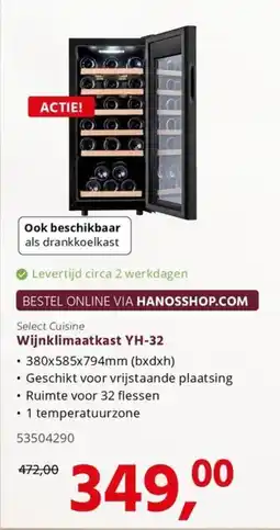 Hanos Wijnklimaatkast YH-32 aanbieding