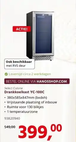 Hanos Drankkoelkast YC-100C aanbieding