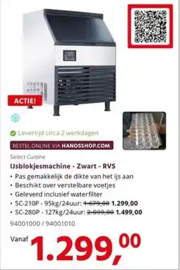 Hanos Select Cuisine IJsblokjesmachine - Zwart - RVS aanbieding