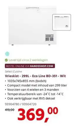 Hanos Select Cuisine Vrieskist Eco Line BD-351 Wit aanbieding