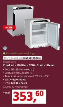 Hanos Select Cuisine Vrieskast CF20 Staal 1 Deurs aanbieding