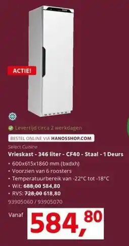 Hanos Select Cuisine Vrieskast CF40 Staal 1 Deurs aanbieding