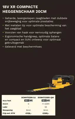 DeWALT 18V XR compacte heggenschaar DCMHT520N-XJ aanbieding