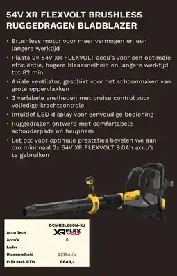 DeWALT 54V XR flexvolt brushless ruggedragen bladblazer DCMBBL800N-XJ aanbieding