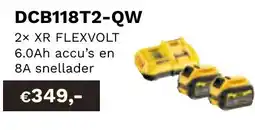DeWALT 2X XR flexvolt 6.0ah accu's en 8a snellader DCB118T2-QW aanbieding