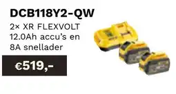 DeWALT 2X XR flexvolt 12.0ah accu's en 8a snellader DCB118Y2-QW aanbieding