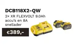 DeWALT 2X XR flexvolt 9.0ah accu's en 8a snellader DCB118X2-QW aanbieding