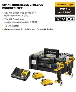 DeWALT 12V XR brushless 2-delige voordeelset DCK2110L2T-QW aanbieding