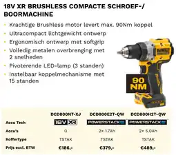 DeWALT 18V XR brushless compacte schroef boormachine DCD800NT-XJ aanbieding
