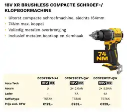 DeWALT 18V XR brushless compacte schroef klopboormachine DCD799NT-XJ aanbieding
