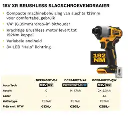 DeWALT 18V XR brushless slagschroevendraaier DCF840NT-XJ aanbieding