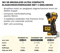 DeWALT 18V XR brushless ultra compacte slagschroevendraaier met 3 snelheden DCF850NT-XJ aanbieding