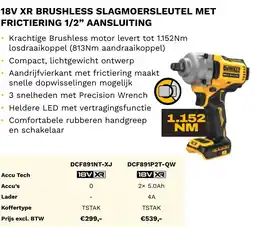 DeWALT 18V XR brushless slagmoersleutel met frictiering aansluiting DCF891NT-XJ aanbieding