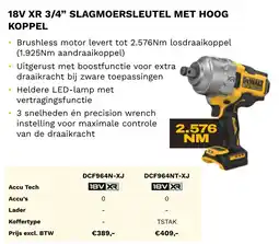 DeWALT 18V XR 3/4 slagmoersleutel met hoog koppel DCF964N-XJ aanbieding