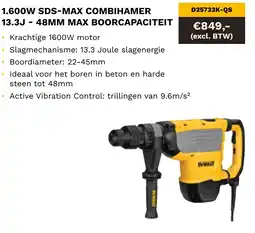 DeWALT 1.600W SDS-max combihamer 13.3J 48MM max boorcapaciteit D25733K-QS aanbieding