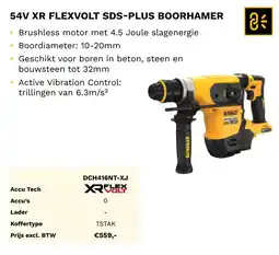 DeWALT 54V XR flexvolt SDS plus boorhamer DCH416NT-XJ aanbieding