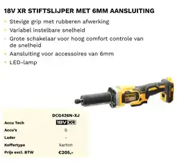 DeWALT 1V XR stiftslijper met 6MM aansluiting DCG426N-XJ aanbieding