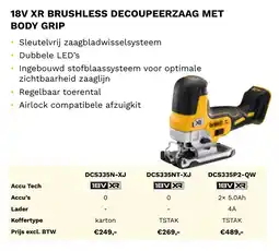 DeWALT 18V XR brushless decoupeerzaag met body grip DCS335N-XJ aanbieding