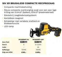 DeWALT 18V XR brushless compacte reciprozaag DCS369NT-XJ aanbieding