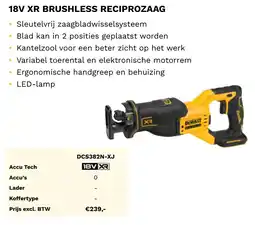 DeWALT 18V XR brushless reciprozaag DCS382N-XJ aanbieding