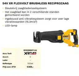 DeWALT 54V XR flexvolt brushless reciprozaag DCS389NT-XJ aanbieding