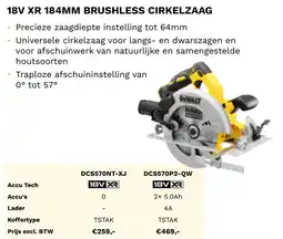 DeWALT 18V XR 184MM brushless cirkelzaag DCS570NT-XJ aanbieding