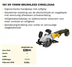 DeWALT 18V XR 115MM brushless cirkelzaag DCS571NT-XJ aanbieding