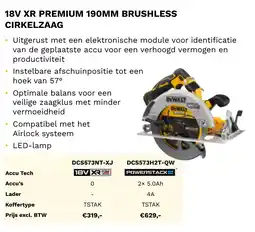 DeWALT 18V XR premium 190mm brushless cirkelzaag DCS573NT-XJ aanbieding