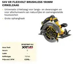 DeWALT 54V XR flexvolt brushless 190MM cirkelzaag DCS578NT-XJ aanbieding