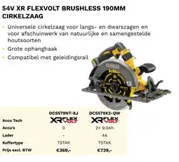 DeWALT 54V XR flexvolt brushless 190MM cirkelzaag DCS579NT-XJ aanbieding