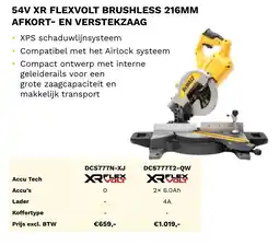 DeWALT 54V XR flexvolt brushless 216mm afkort en verstekzaag DCS777N-XJ aanbieding