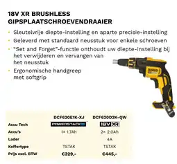 DeWALT 18V XR brushless gipsplaatschroevendraaier DCF620E1K-XJ aanbieding