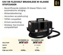 DeWALT 54V XR flexvolt brushless m-klasse stofzuiger DCV586MN-XJ aanbieding